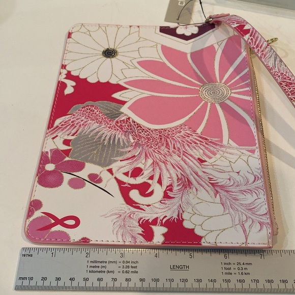 Chico’s Printed Zip Pouch w pink floral design & wristlet strap, LBBC Pouch NWT - Picture 10 of 12
